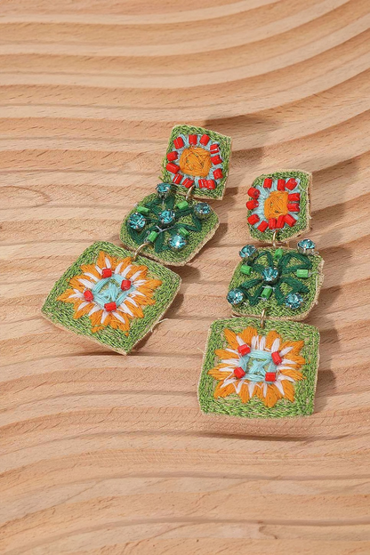 Embroidered Crochet Drop Earrings