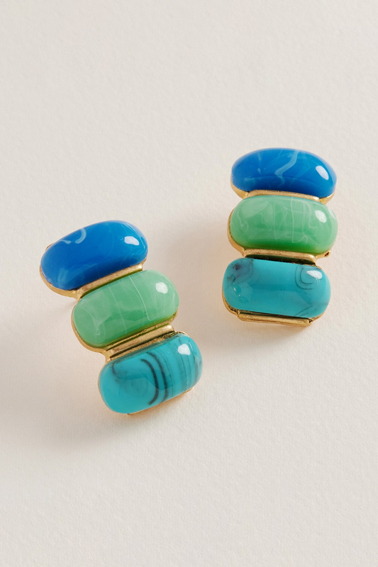 Chunky Marbled Resin Oval Stacked Earrings