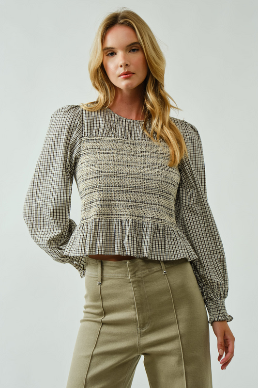 Lila Smocked Plaid Blouse