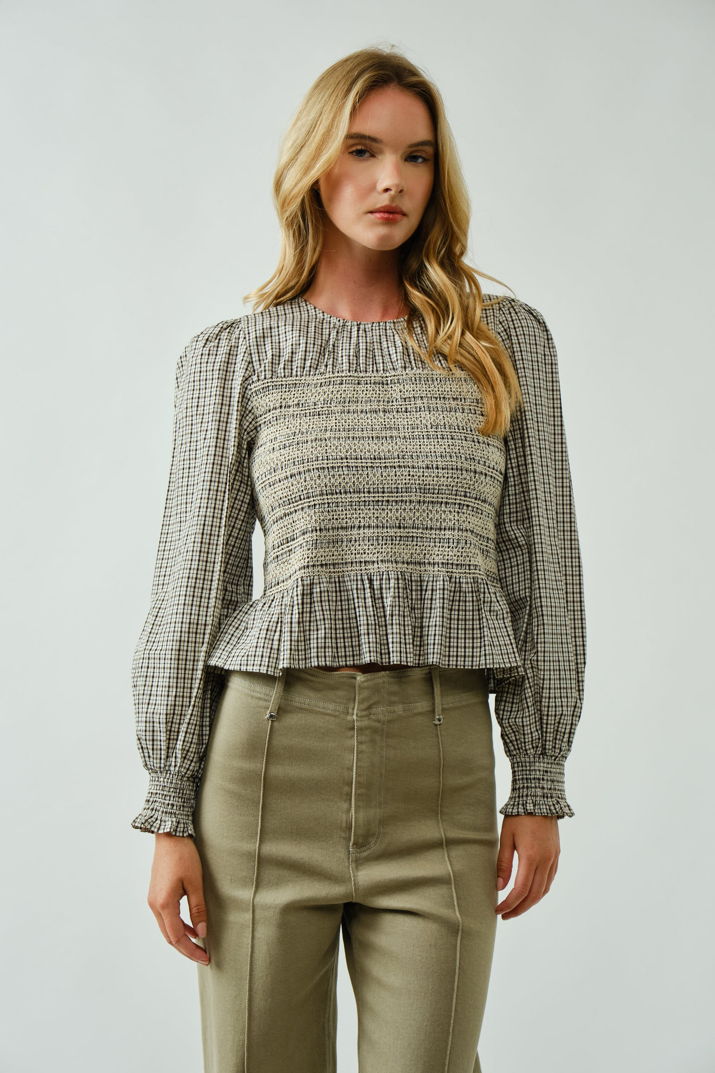 Lila Smocked Plaid Blouse