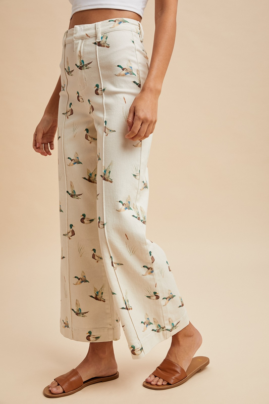 Mallard Printed Wide Leg Jeans