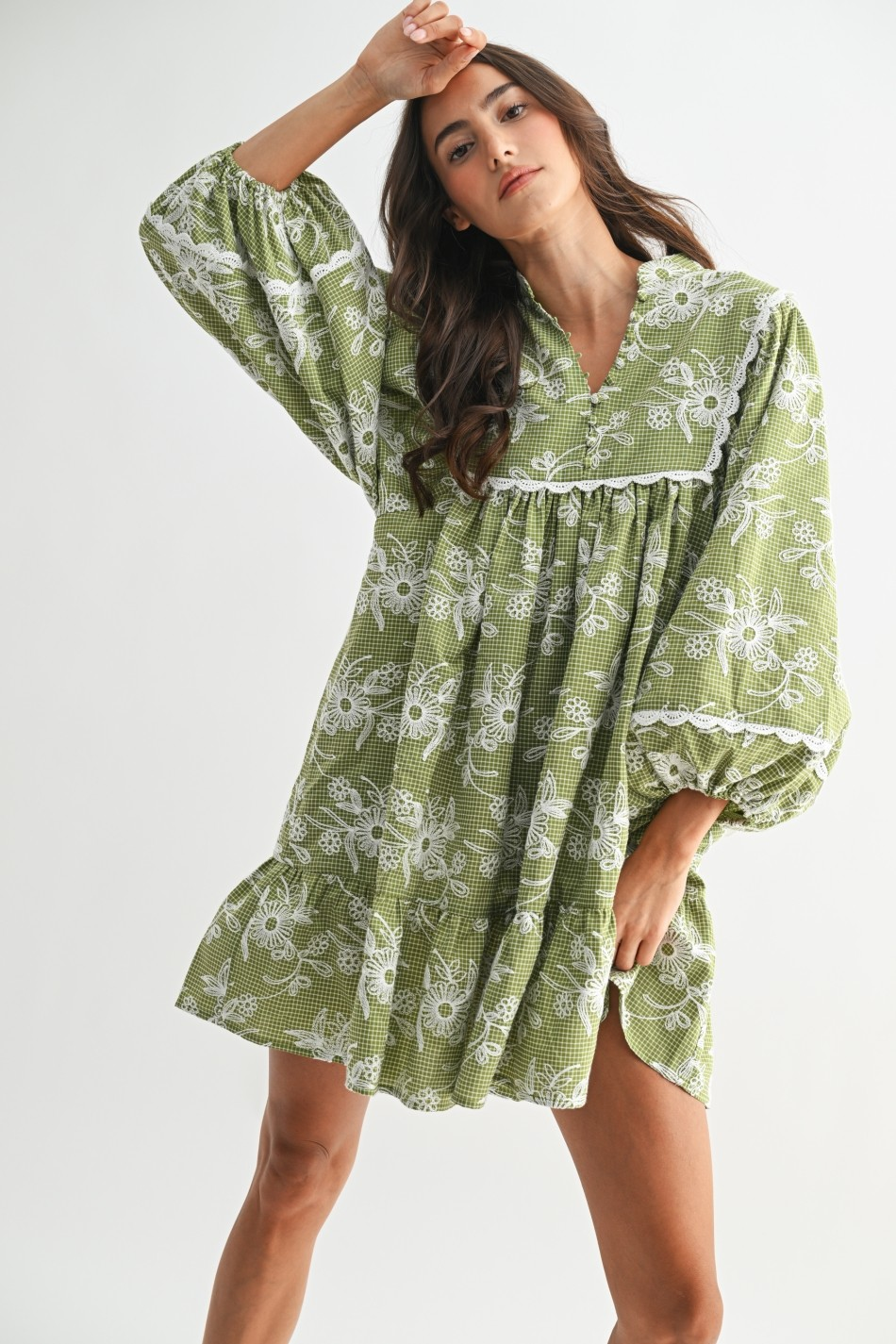 Marie Embroidered Dress With Balloon Sleeves