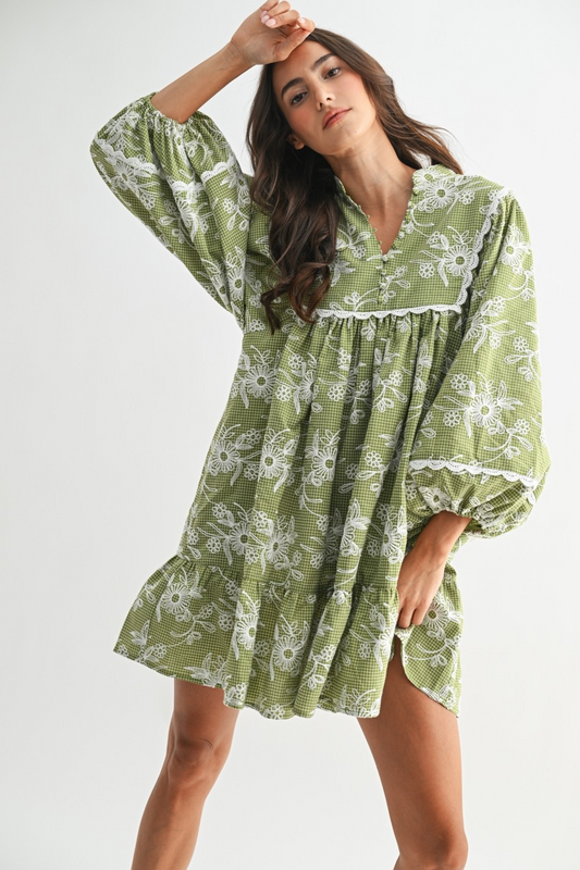 Marie Embroidered Dress With Balloon Sleeves