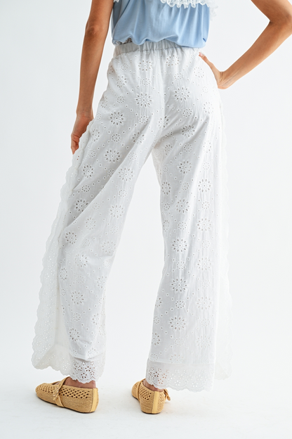 Coastal Eyelet Wide-Leg Pants