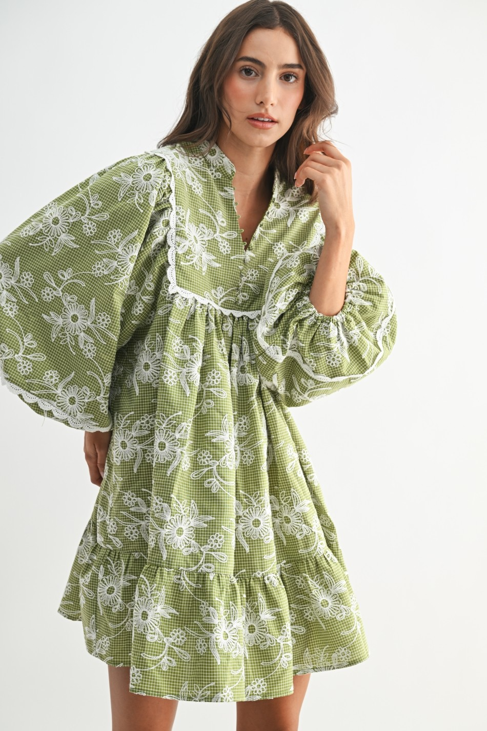 Marie Embroidered Dress With Balloon Sleeves