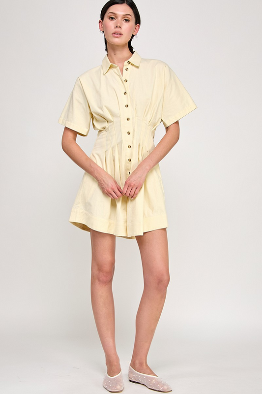 Button-front Pleated Shirt Dress