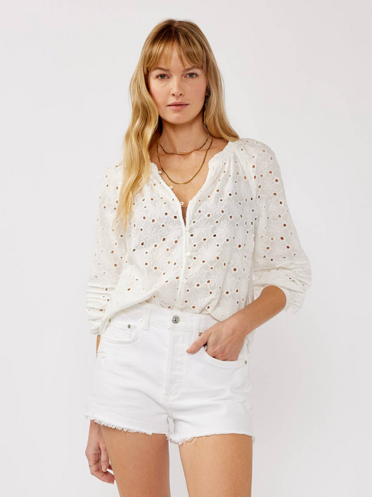Floral Eyelet Button-Down Blouse