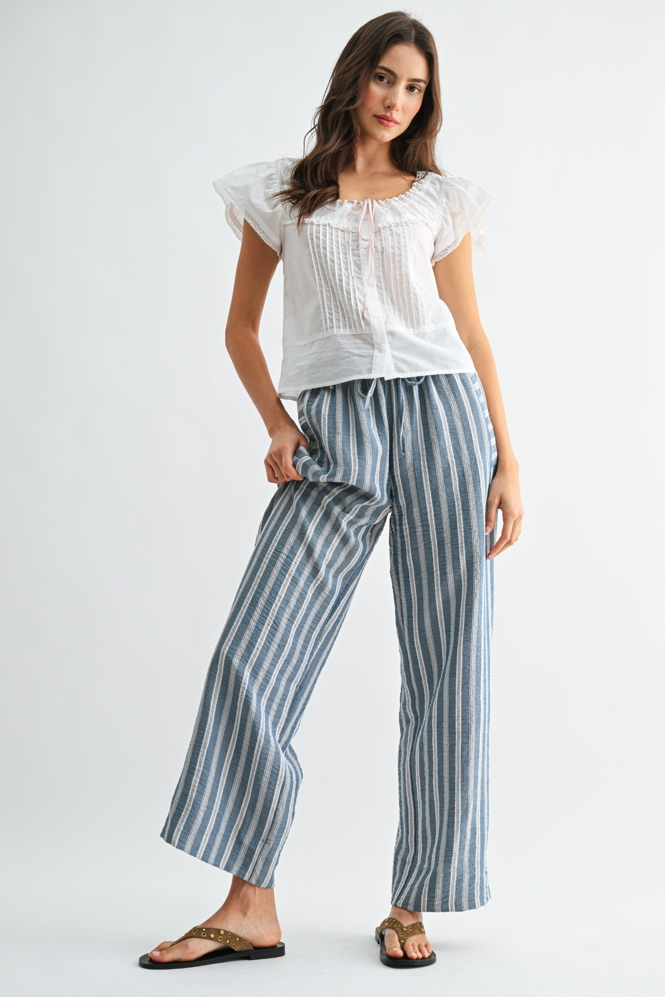 Striped Wide Leg Drawstring Pants