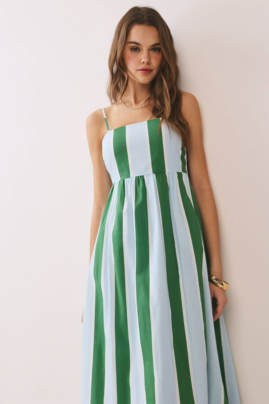 Striped Back Smocked Detail Maxi Dress