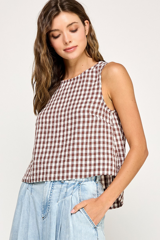 Gingham Scoop Neck Tank