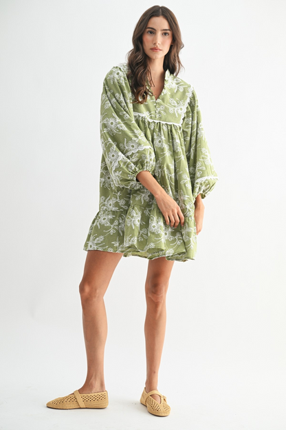 Marie Embroidered Dress With Balloon Sleeves