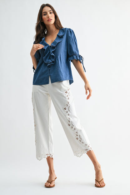 Ruffle Denim Blouse