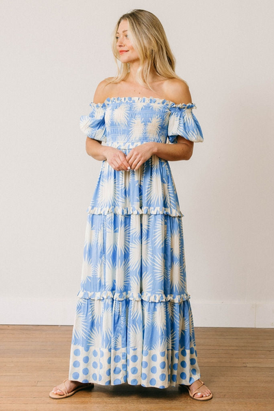 blue palm dress Blue Hawaiian Palm Tree Print Swing Dress main image 1