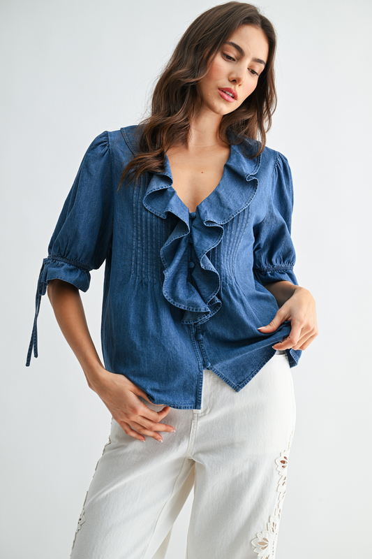 Ruffle Denim Blouse