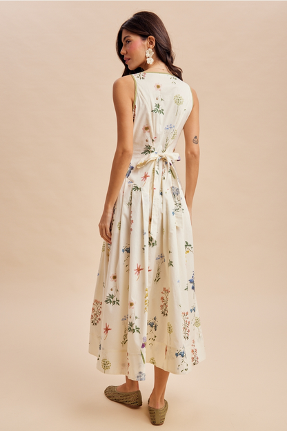 Cotton Contrast Floral Maxi Dress