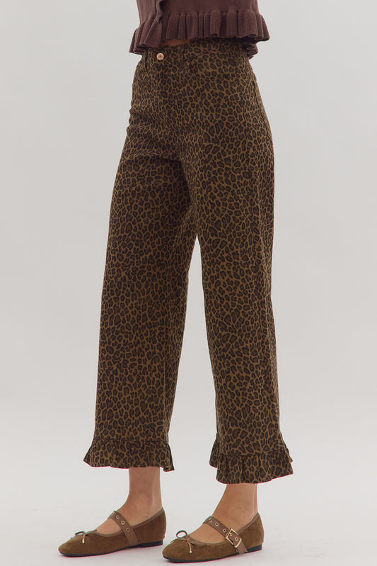 Leopard Ruffle Hem Pants