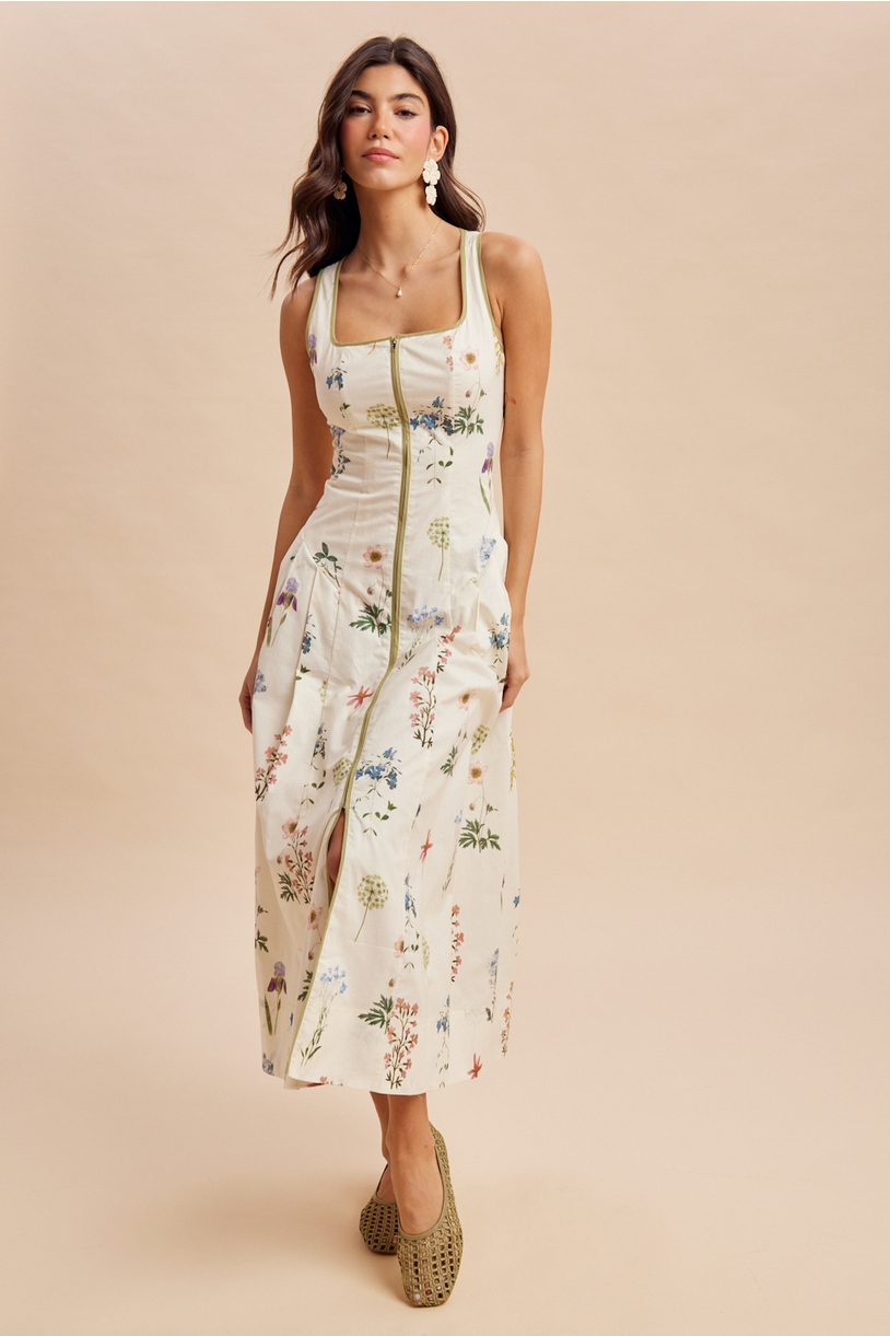 Cotton Contrast Floral Maxi Dress