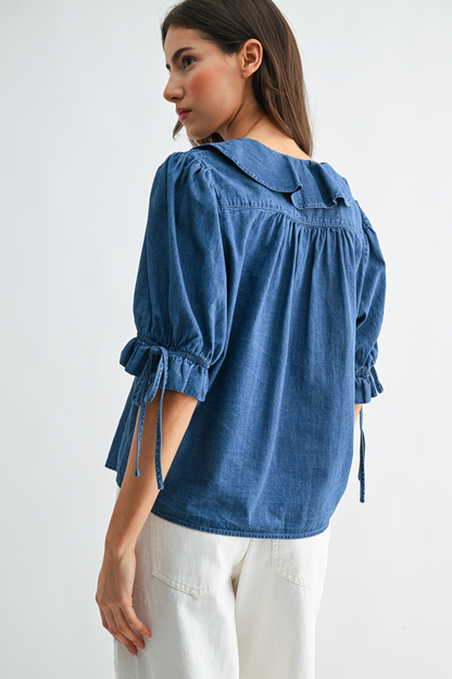Ruffle Denim Blouse