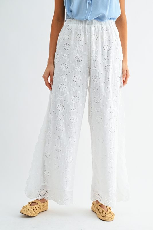 Coastal Eyelet Wide-Leg Pants