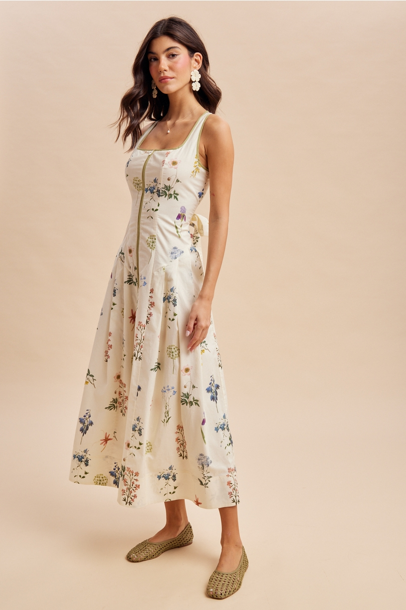 Cotton Contrast Floral Maxi Dress