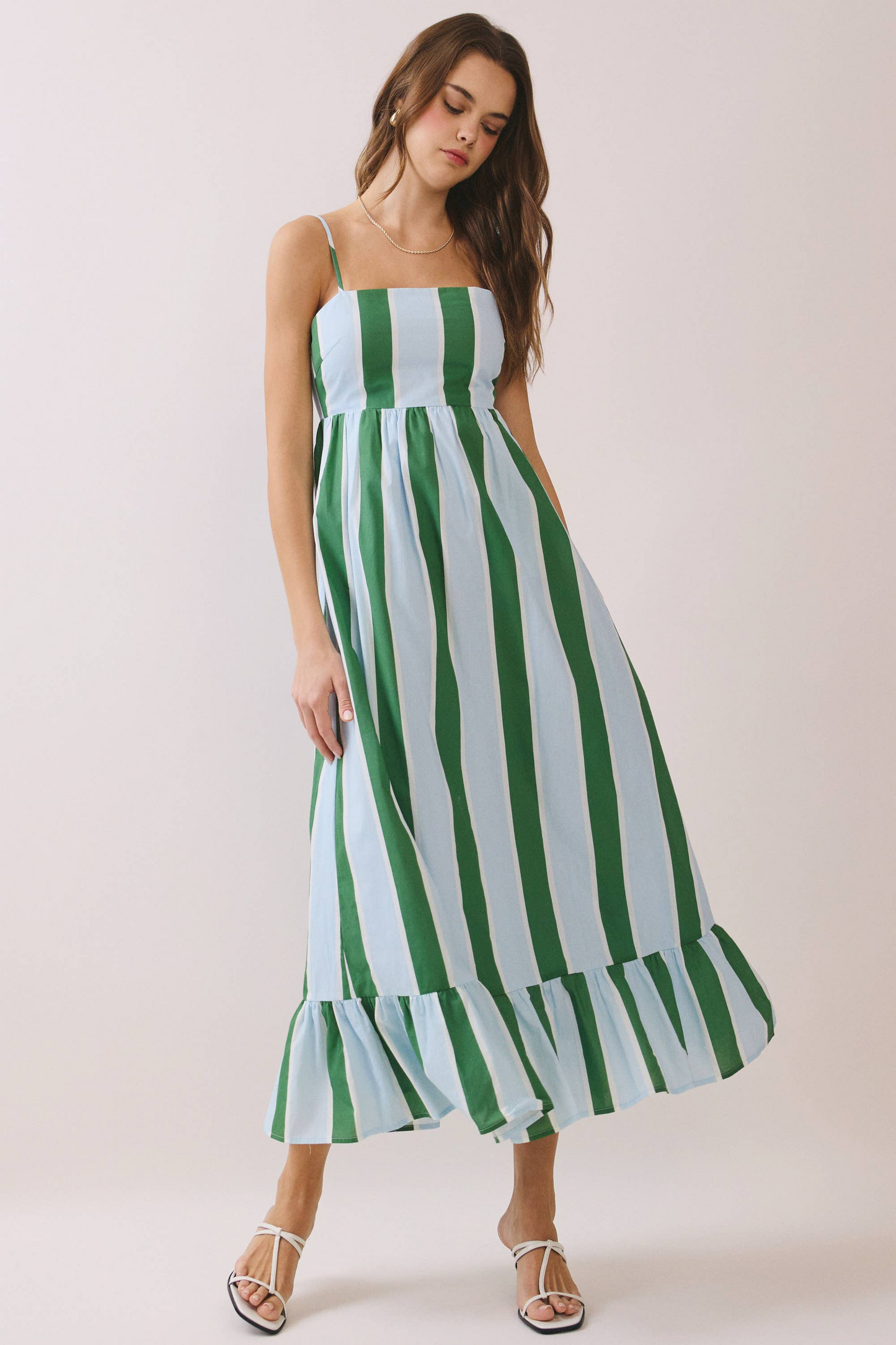 Striped Back Smocked Detail Maxi Dress