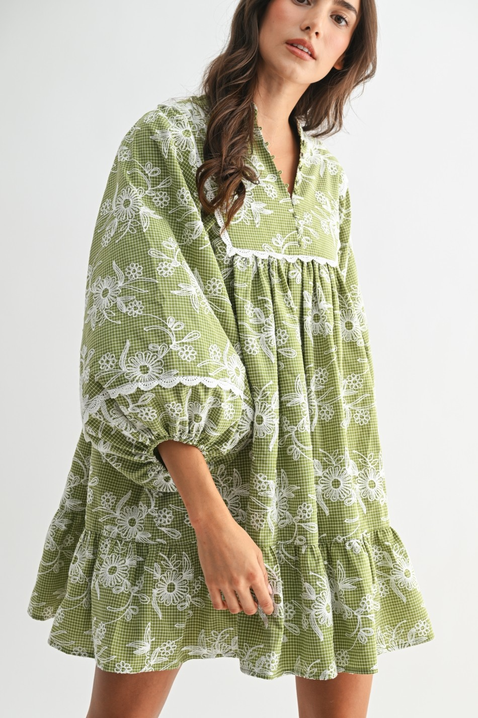 Marie Embroidered Dress With Balloon Sleeves