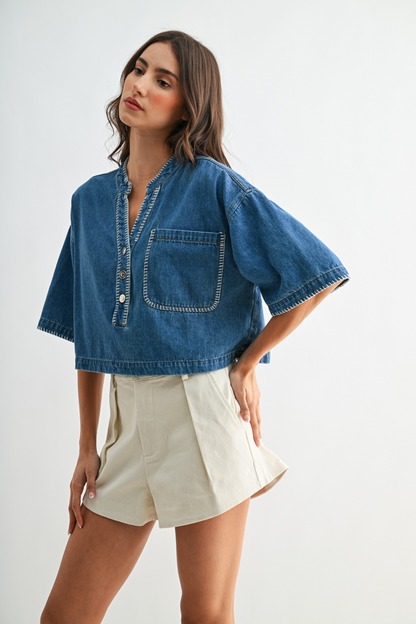 The Denim Henley Top