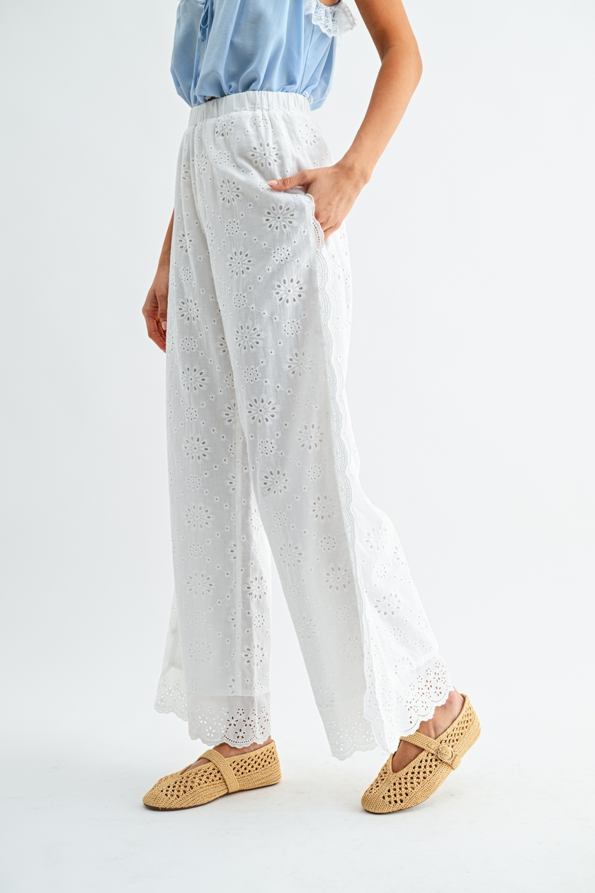 Coastal Eyelet Wide-Leg Pants