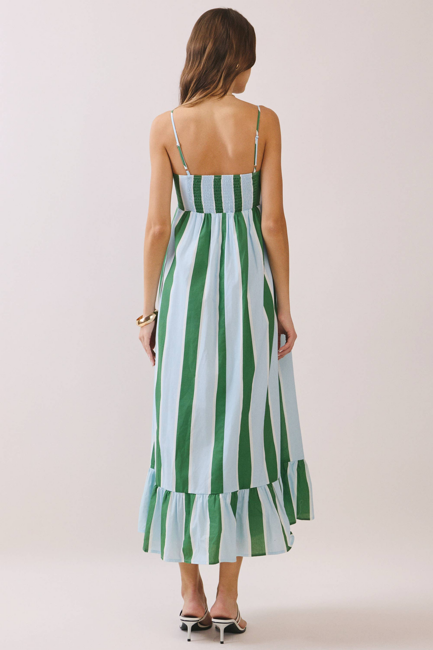 Striped Back Smocked Detail Maxi Dress
