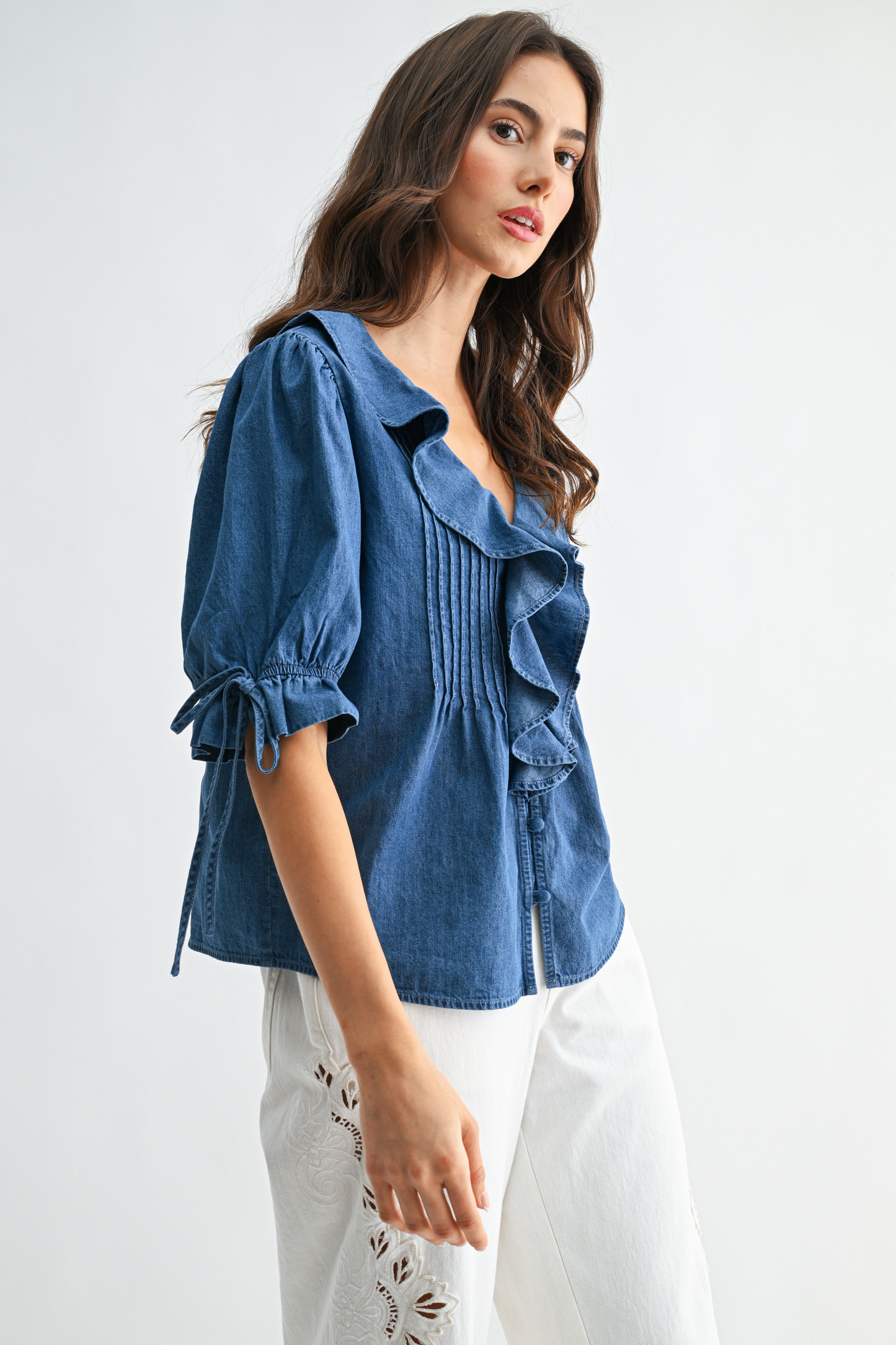 Ruffle Denim Blouse