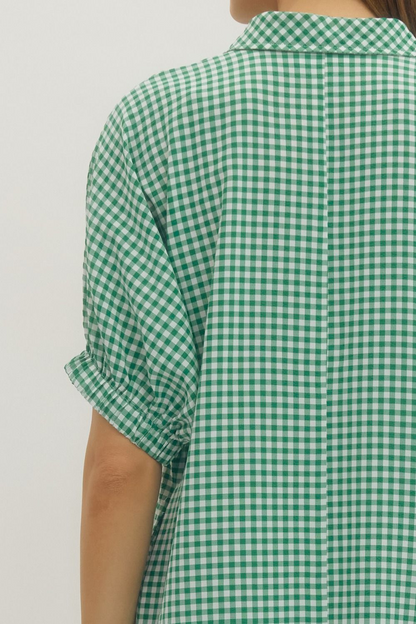 Gingham Check Short Sleeve Midi Dress