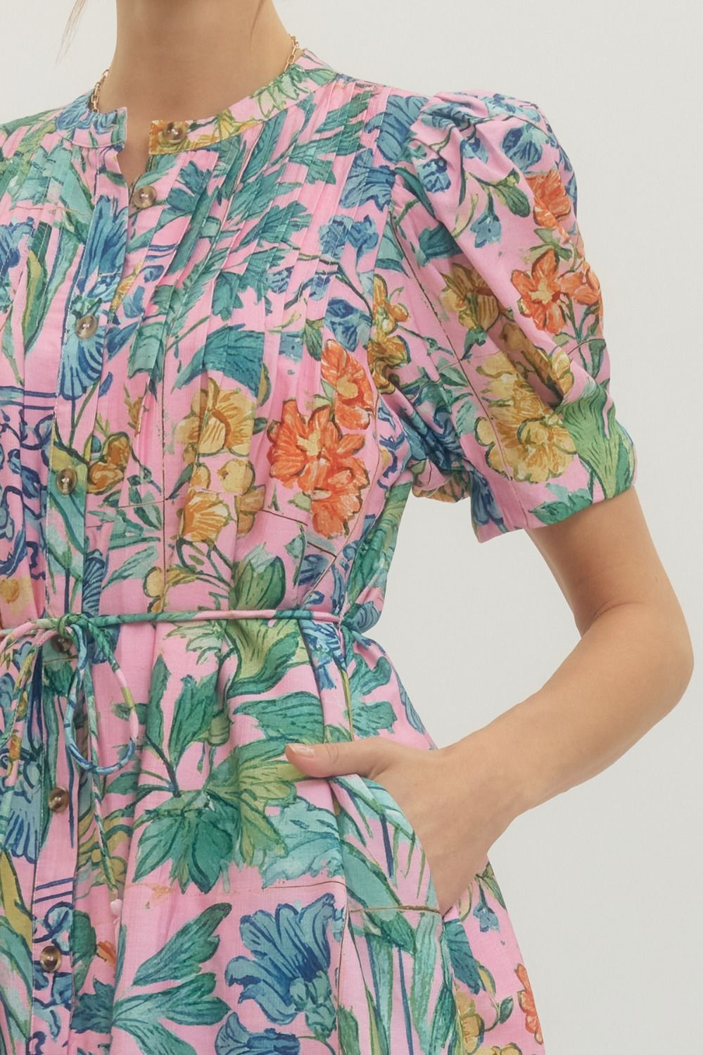 Floral Print Puff Short Sleeve Mini Dress