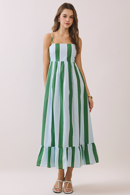 Striped Back Smocked Detail Maxi Dress