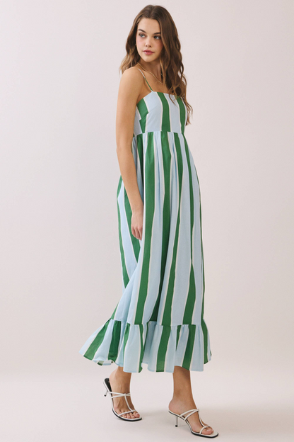 Striped Back Smocked Detail Maxi Dress