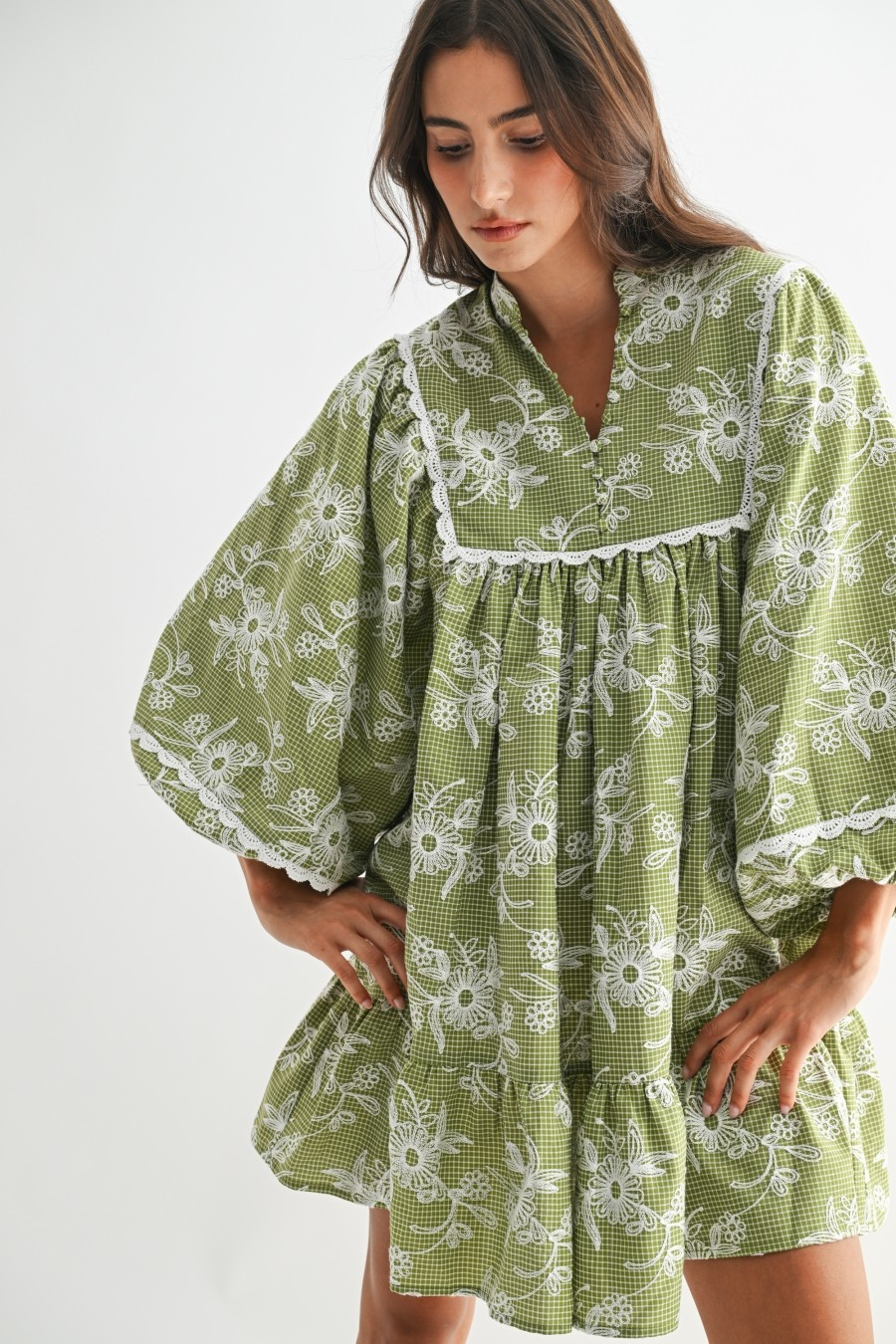 Marie Embroidered Dress With Balloon Sleeves