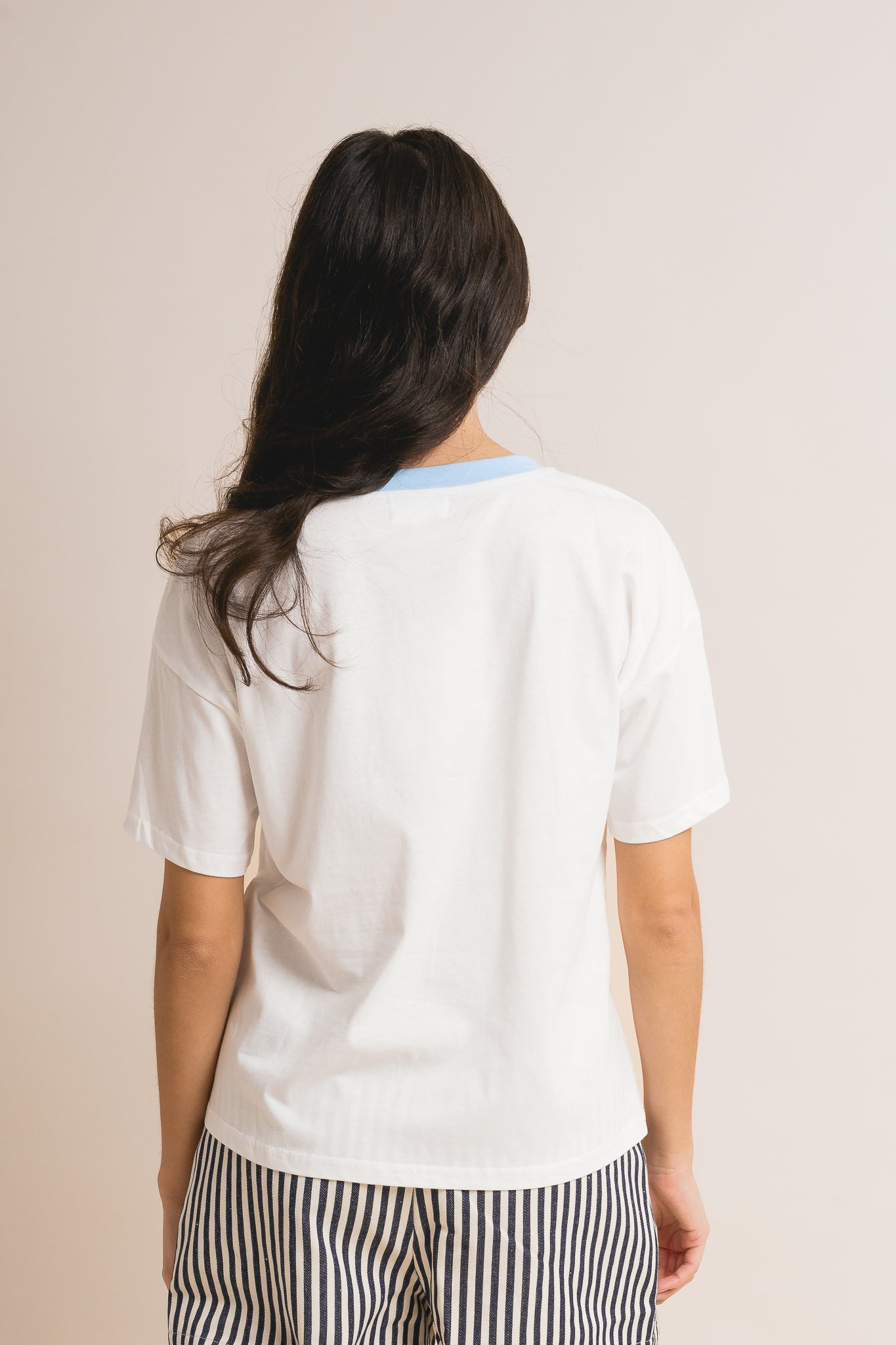Lemon Embroidery Contrast Neck Band T-shirt