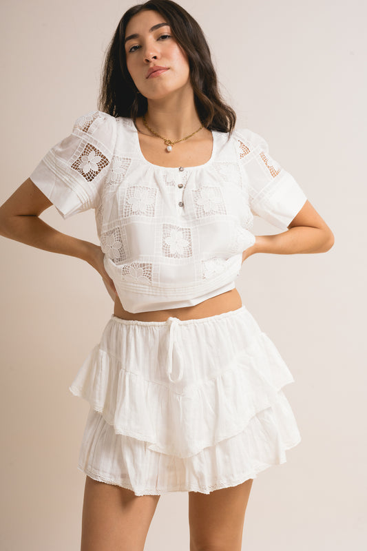 Ruffle Tiered Embroidery Skort