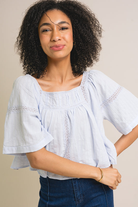 Bow Back Ribbon Lace Blouse