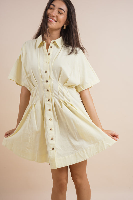 Button-front Pleated Shirt Dress