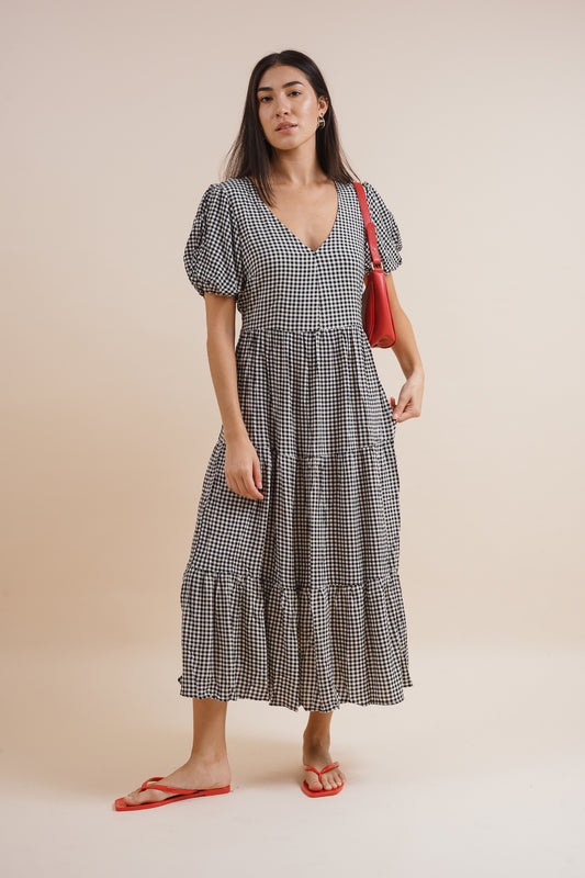 Beatrix Gingham Linen Midi Dress