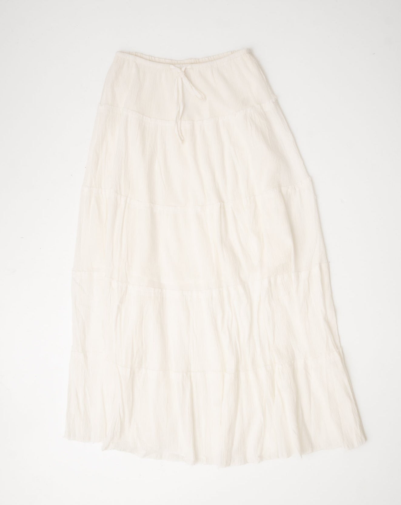 Frayed Hem White Tiered Maxi Skirt