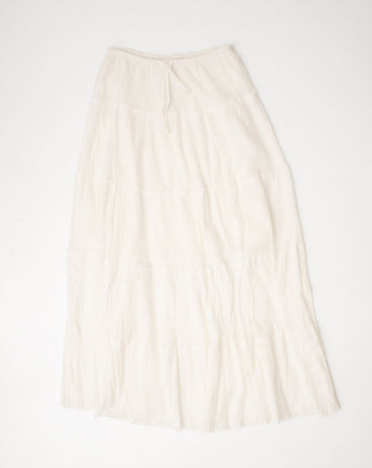 Frayed Hem White Tiered Maxi Skirt