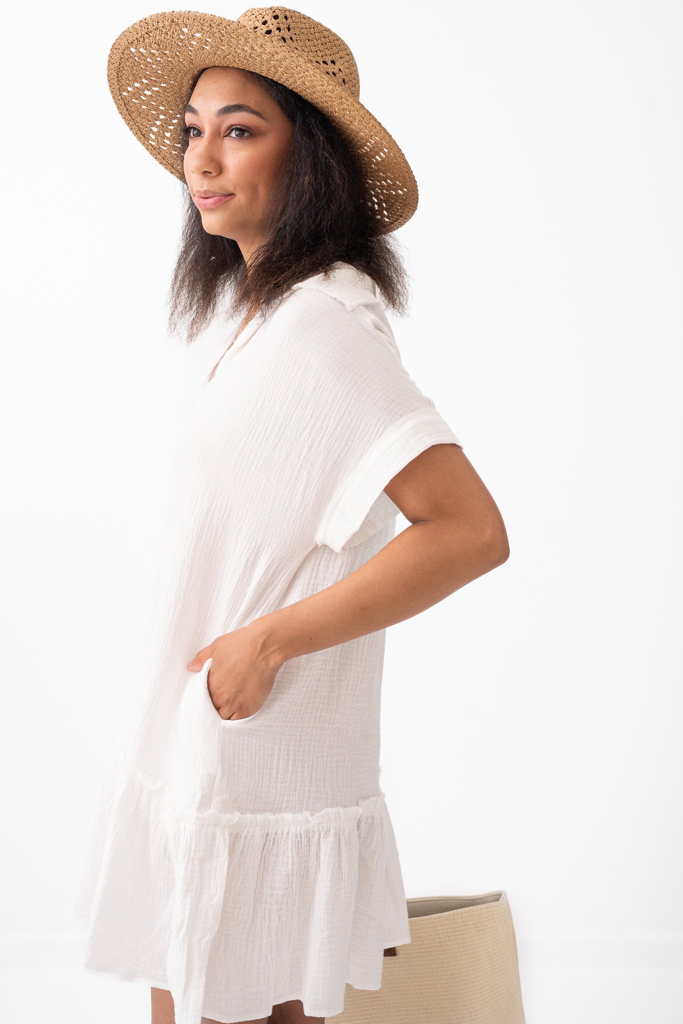 White Cotton Gauze Cover Up Dress