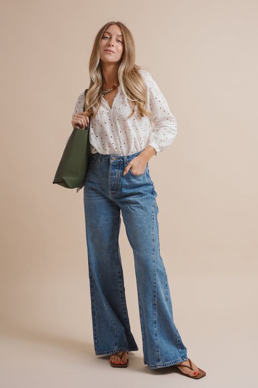 Wren Wide Leg Mid Rise Jeans