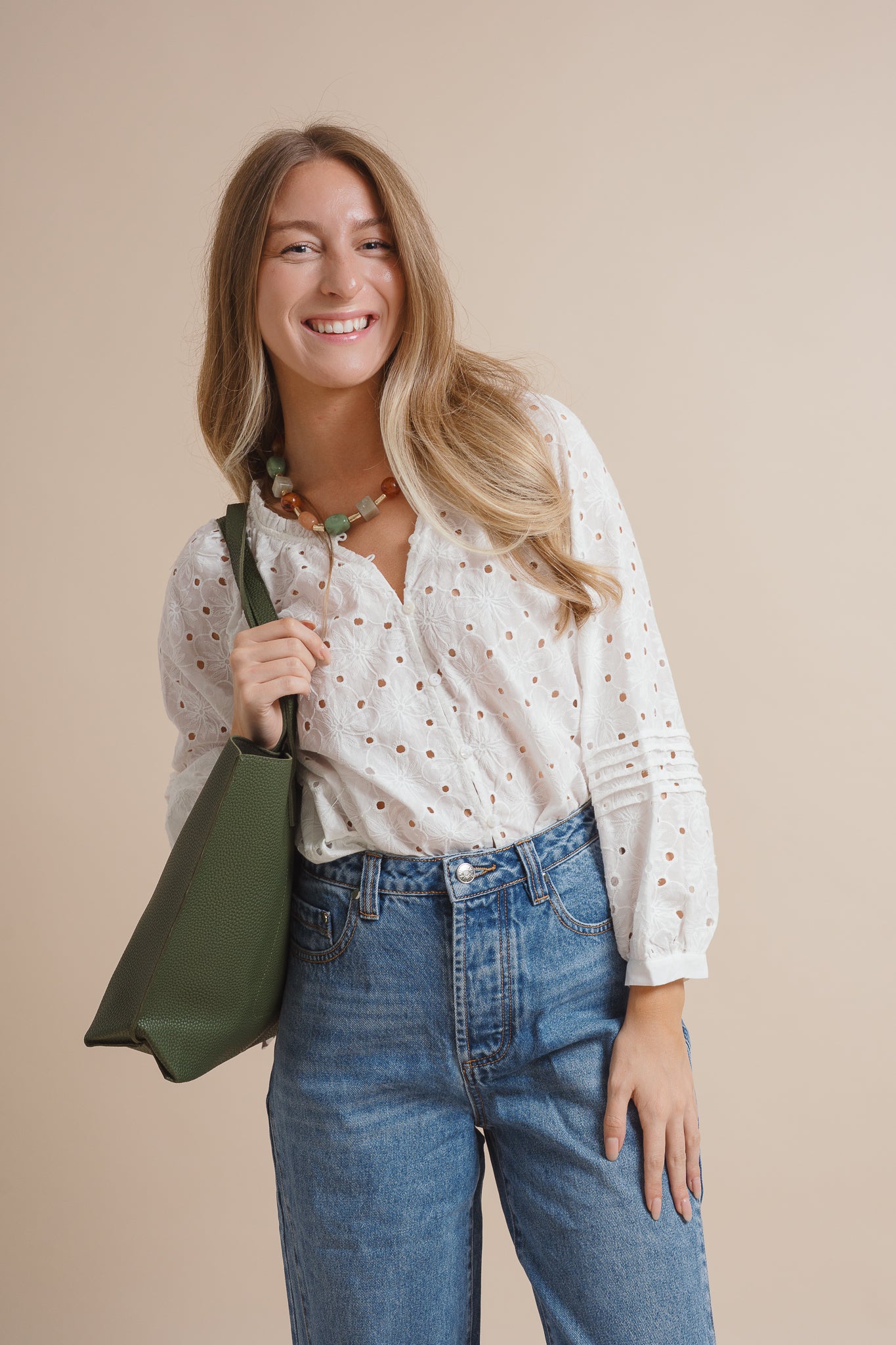Floral Eyelet Button-Down Blouse
