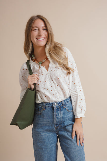 Floral Eyelet Button-Down Blouse