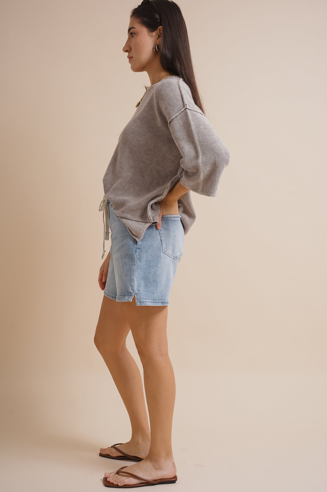 Drawstring Comfort Stretch Denim Shorts