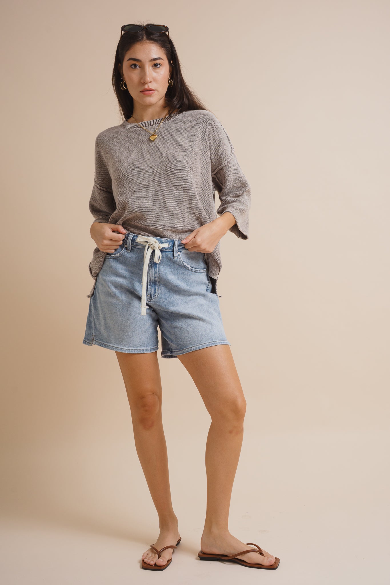 Drawstring Comfort Stretch Denim Shorts