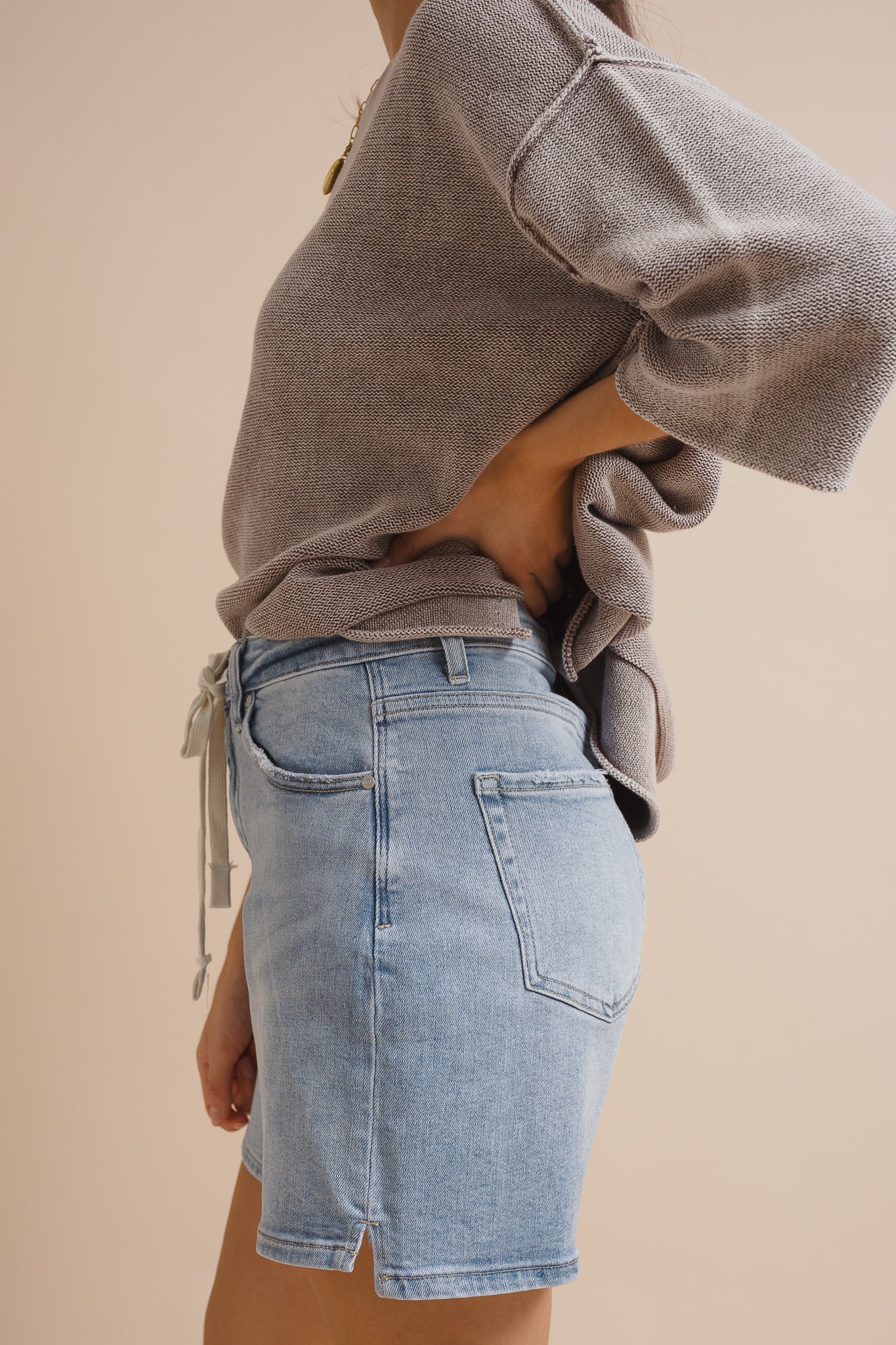 Drawstring Comfort Stretch Denim Shorts