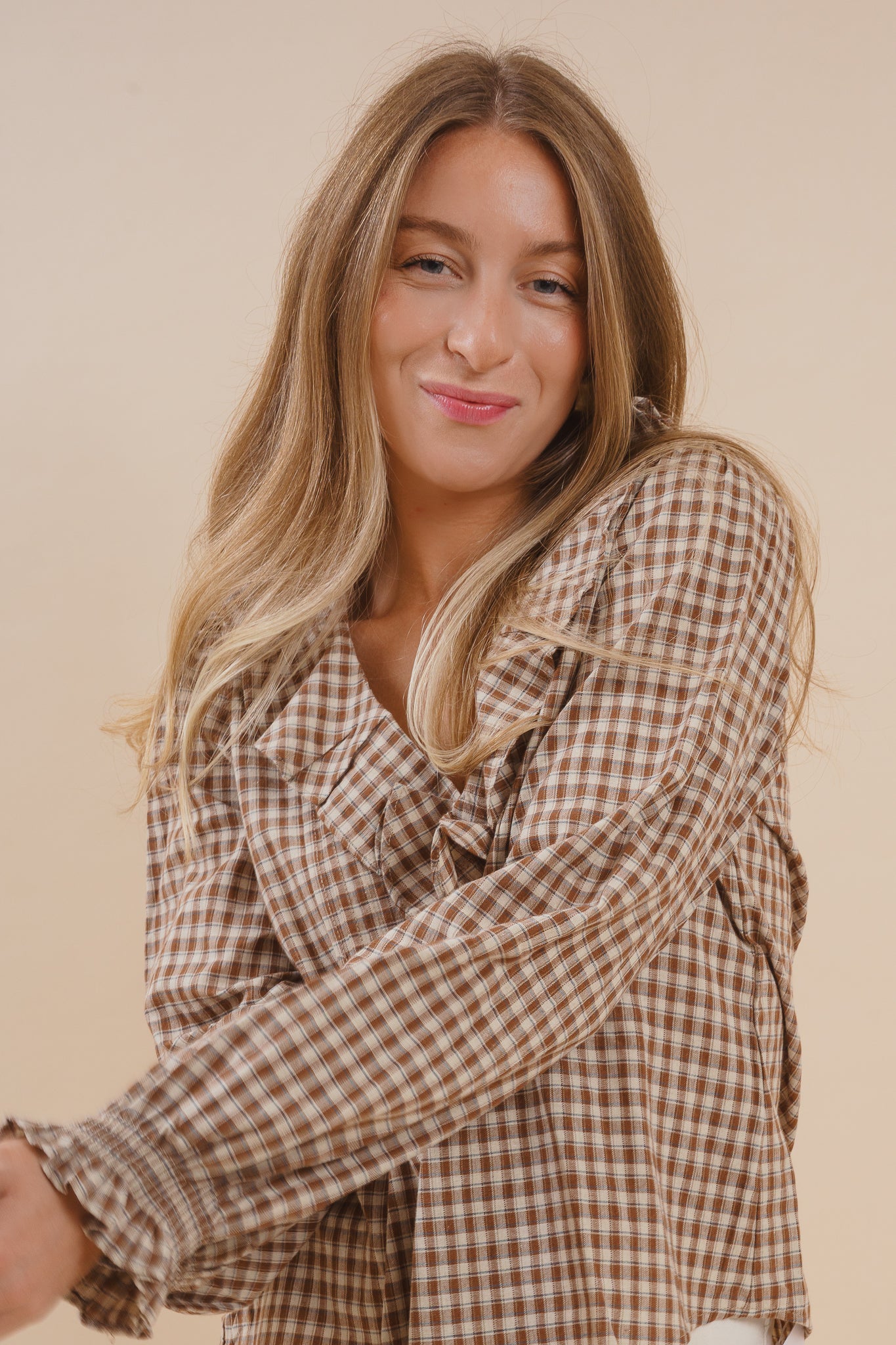 Gingham Ruffled Blouse